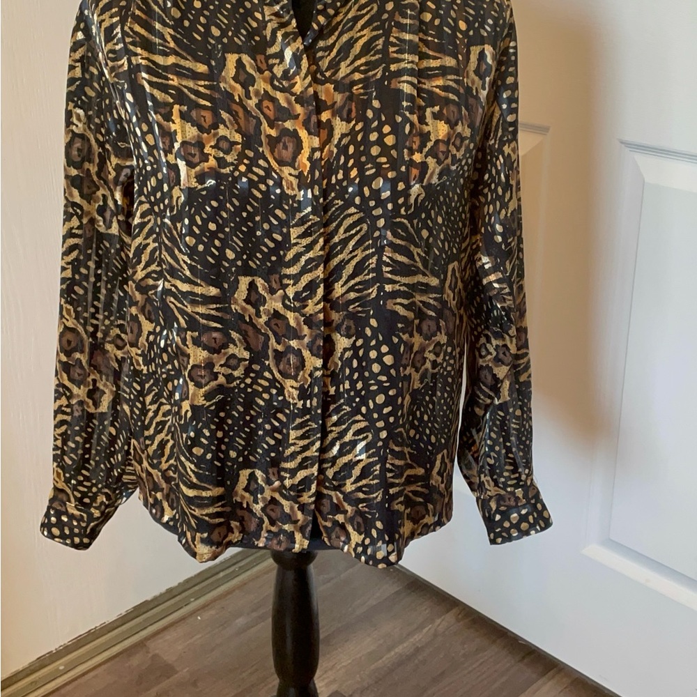 Yves St. Clair Leopard Print Blouse 10P